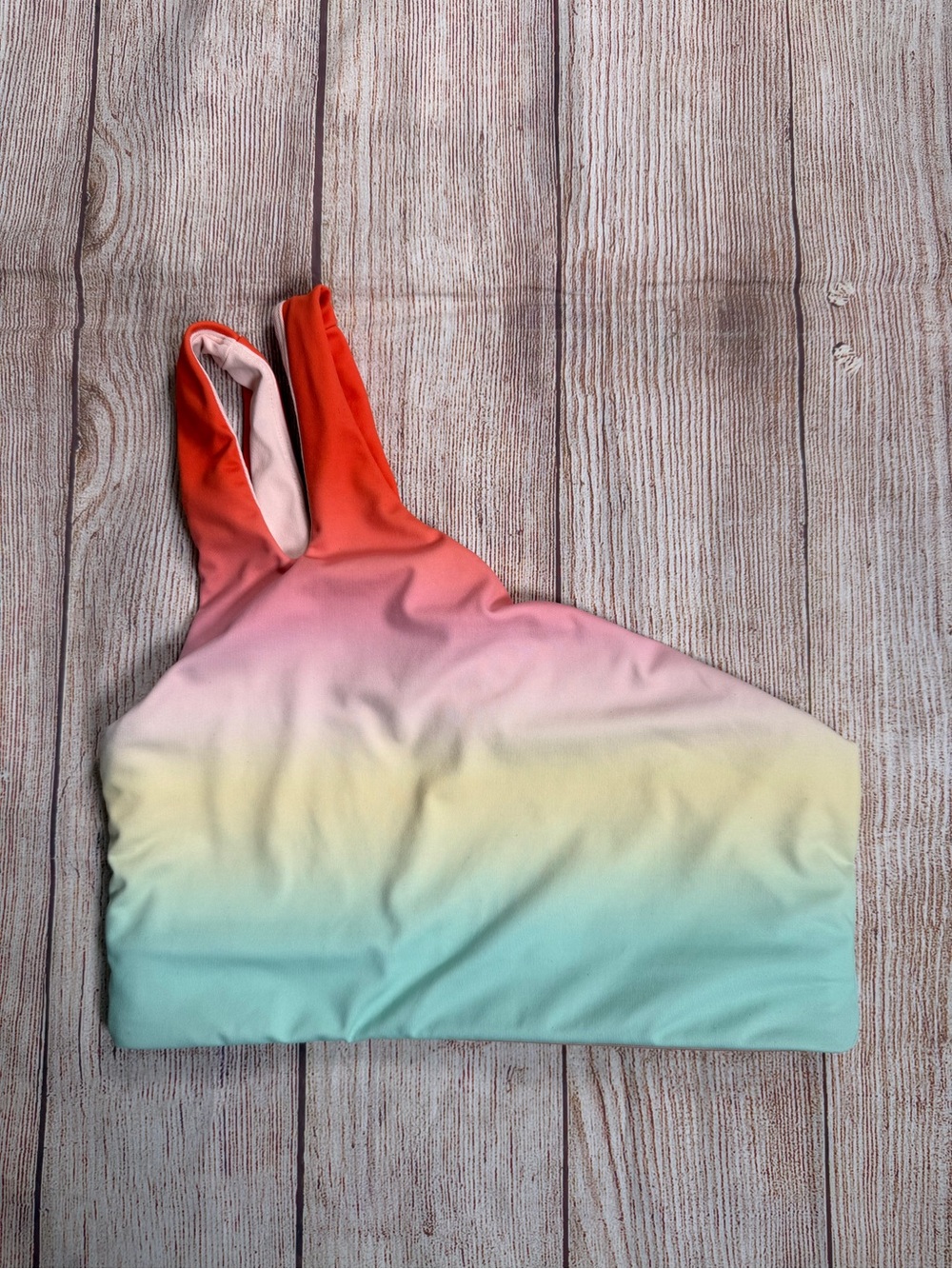 Fabletics One Shoulder Gradient High-Neck Sports Bra - Coral, Pink, Yellow, Aqua